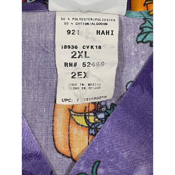 Vintage Simply Basic Size 2XL Purple Halloween Scrub Top Cats Haunted House Moon - Picture 2 of 4